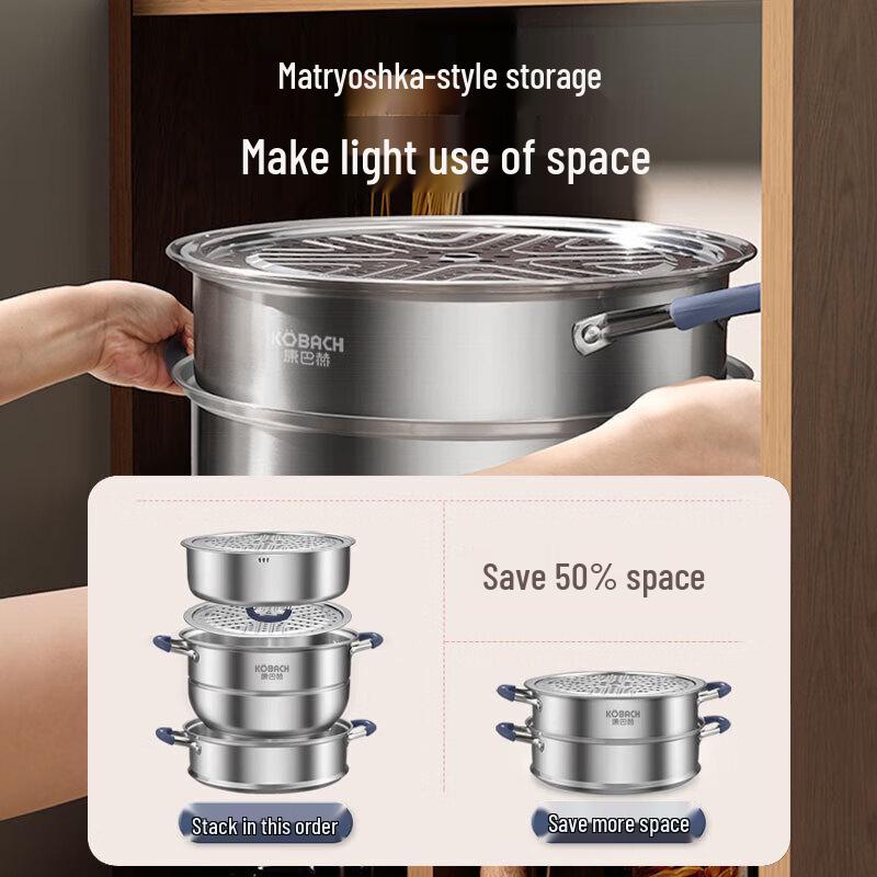 KOBACH 304 Stainless Steel 3-Layer Steamer & Stockpot, 30cm