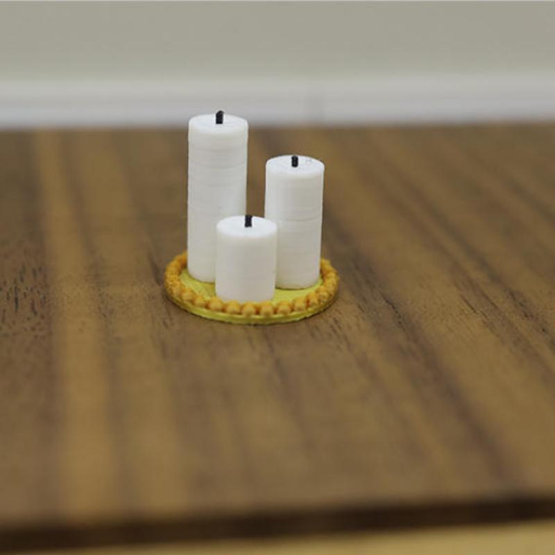 Hot Sale 4Pcs Home Ornament 1:12 Dollhouse Mini White Candle Miniature Tray Set Playhouse Toys Christmas Scene Decoration
