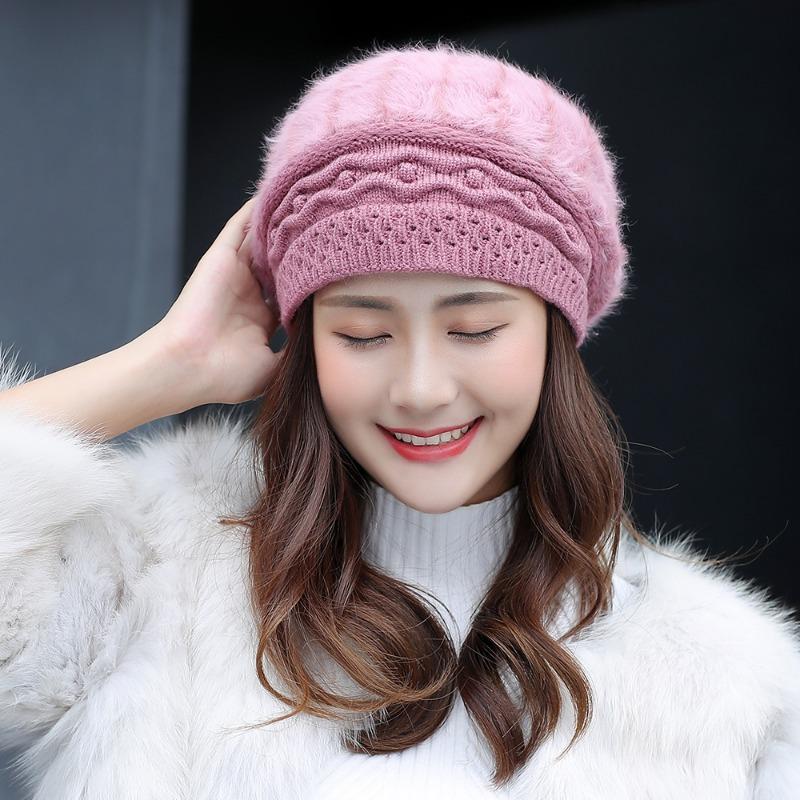 Hat Women's Winter Warm Hat Outdoor Knitted Hat with Thick Velvet Beret Korean Version Hat