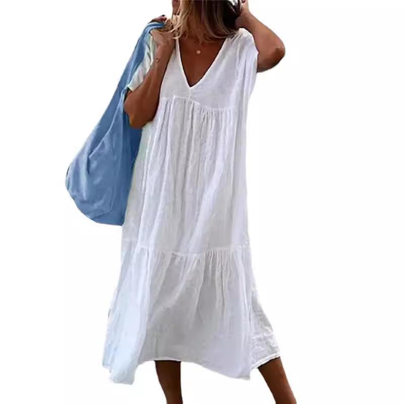 Весна и лето Новое женское платье без рукавов с V-образным вырезом, раздельное по цвету, повседневное пригородное платье средней и длинной длины