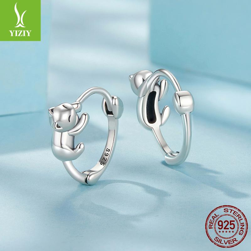 S925 Sterling Silver Earrings, Small Personalized Kitten Earrings, Cross-Border Ins Wind Tremella Decoration