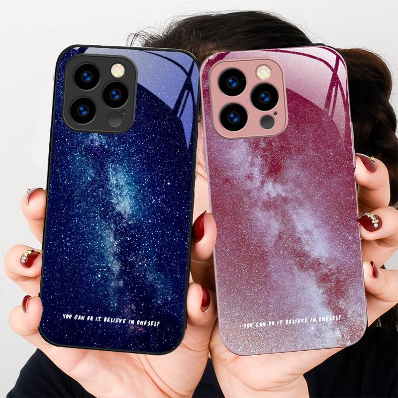 Блестящее Звездное Небо Для IPhone 16 Plus 15 14 13 12 Mini 11 Pro Max X XS XR 7 8 Plus 2022 Закаленное Стекло Чехол для Телефона