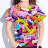3D Colourful Bricks Short Sleeve Tshirts Summer Children's Boy's Clothing T-Shirt For Girls Kids Clothes Fashion 2023 Tees Tops
