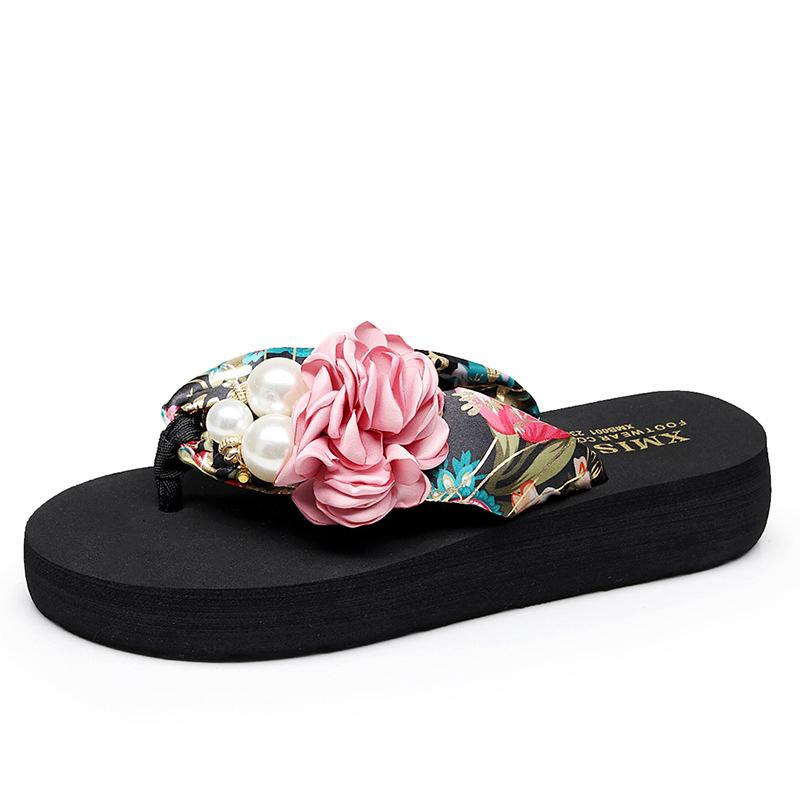 Летние нескользящие детские шлепанцы, модная пляжная обувь для девочек, сандалии, женские тапочки с цветами