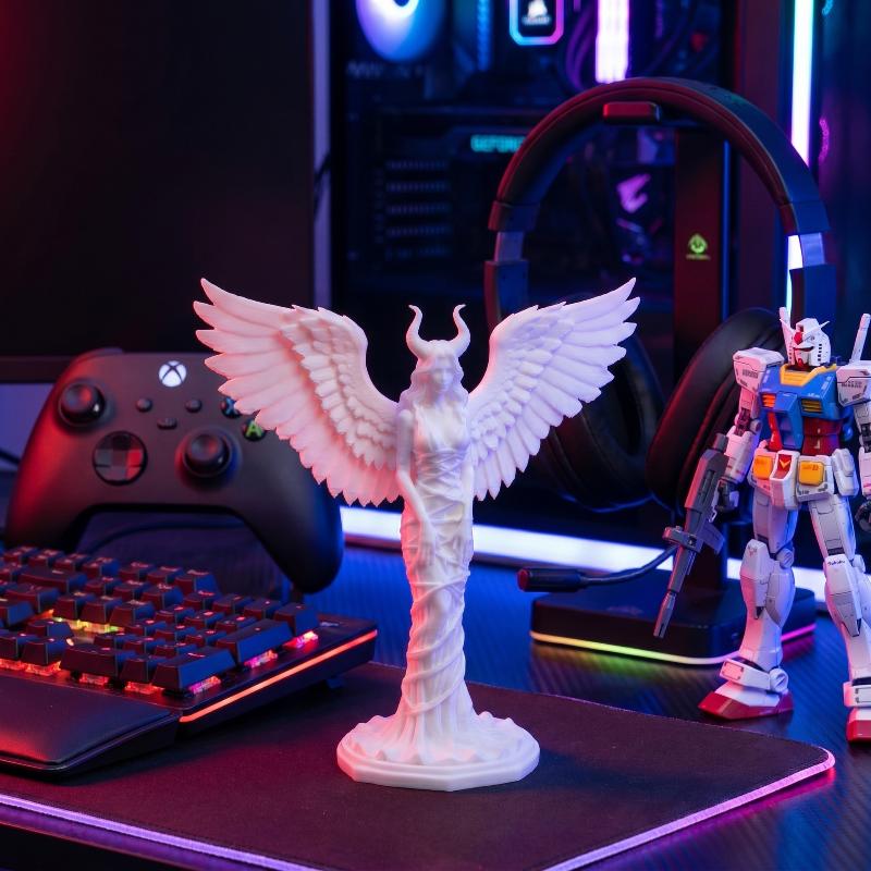 Белый Ангел с Рогами 3D Печать Статуя Ручная Резьба Крылья Произведение Искусства для Дома Офиса Подарок на День Благодарения