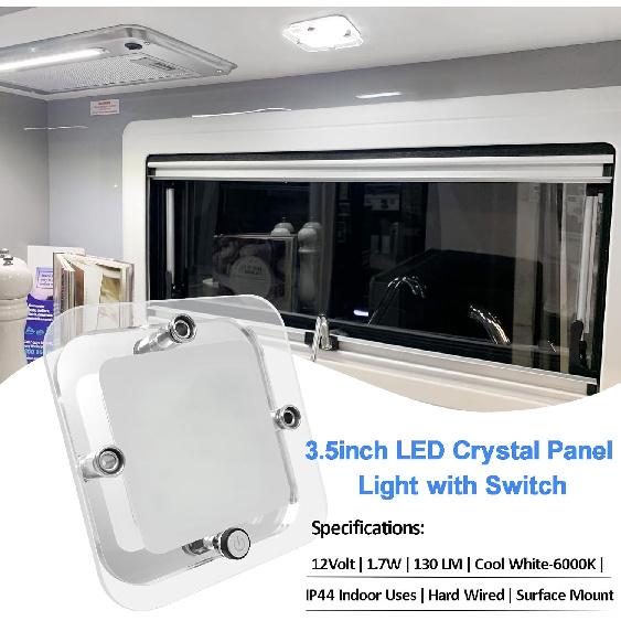 Dream lighting RV Interior Light - 3.5 inch LED Square Ceiling Light Fixture with Switch - 12V Under Cabinet Light with Crystal Lens - 6000K White