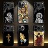 Икона Православный Крест Иисус Бог Для iPhone 17,16,15,14,13,12,11,Mini,Pro,E,SE4,XS,MAX Черный Конфетный Матовый Чехол