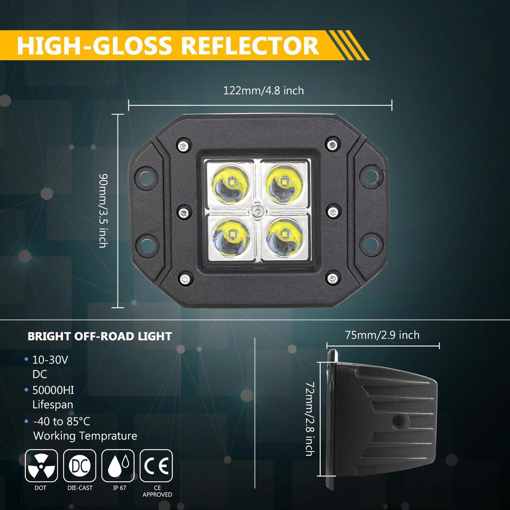 2 шт. 5-дюймовый 12 Вт рабочий светодиодный фонарь для автомобиля, светодиодный узкий прожектор LED 6000K, водонепроницаемый, пылезащитный, универсальный для 12 В/24 В различных транспортных средств