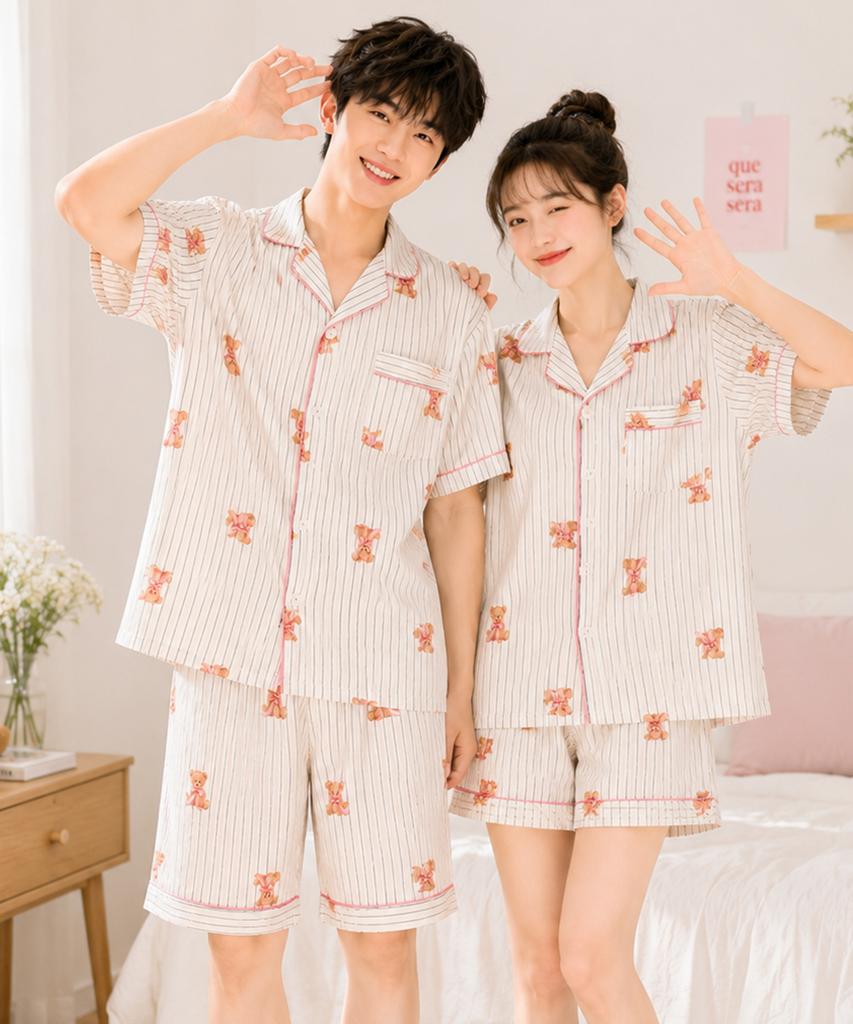 PALAN Beardream Yoru Хлопковый Полосатый Комплект Пижамы с Короткой Рукавой для Пары Прохладная Летняя Пижама