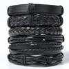 Винтажный мужской кожаный браслет, модный, плетеный вручную, многослойная нить, черный панк-рок, ювелирные изделия, набор аксессуаров