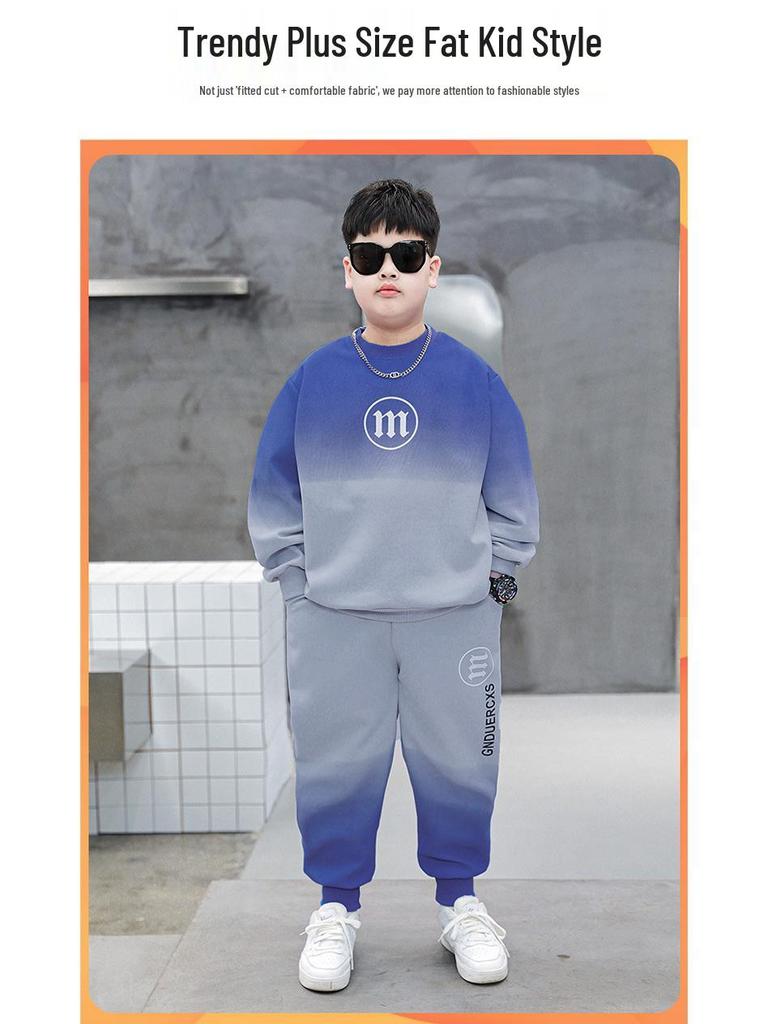 Осенний хлопковый худи и спортивный костюм для мальчиков большого размера 2024 - Очень свободный крой, Стильный комплект из двух предметов