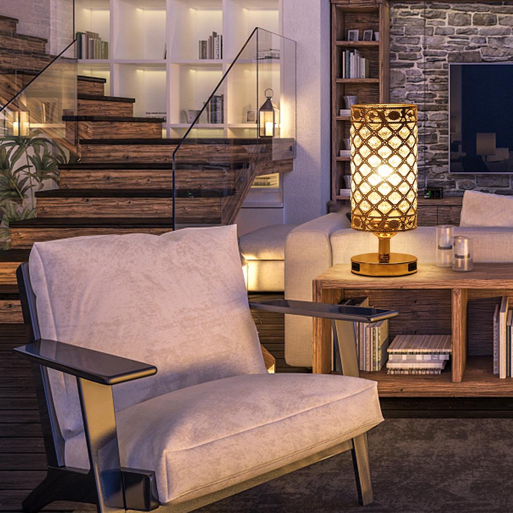 Tomshine Хрустальная прикроватная настольная лампа, декоративный настольный светильник с двумя USB-портами для зарядки, современный