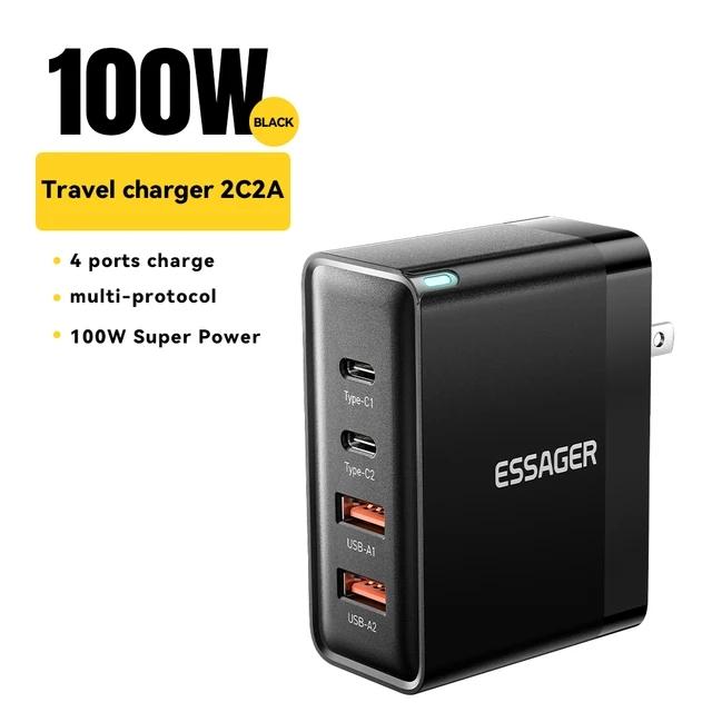 Essager Зарядное устройство USB Type C, 100 Вт, 65 Вт, PD Quick Charge4.0, 3,0, быстрая зарядка Type-C для ноутбука iPhone 14, 13, 12, Xiaomi, Macbook 13 Pro