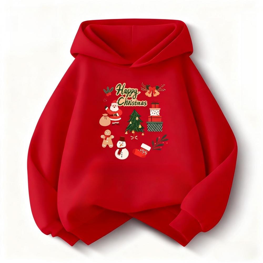 Fashion Kids Long Sleeve Hoodie Sweatshirt, Lovely Santa And Gingerbread Man Pattern, Durable Fabric, Perfect Holiday Gift For Boys And Girls