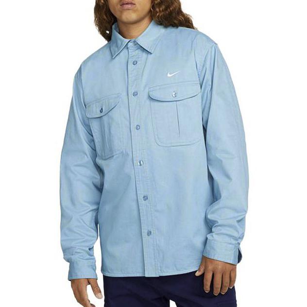 Nike SB с вышитым логотипом, спортивная повседневная удобная рубашка для скейтборда с длинными рукавами, мужские топы, туманно-синий DQ6288-494