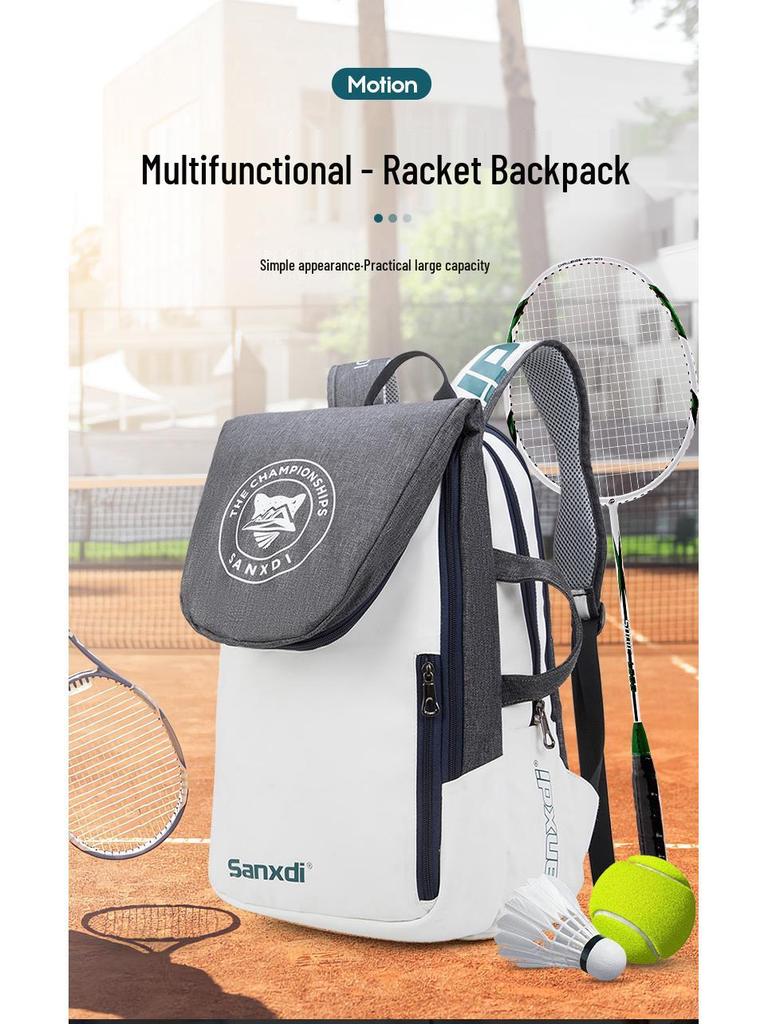 White Tennis & Badminton Backpack for 3 Rackets - Unisex Outdoor Sports Bag