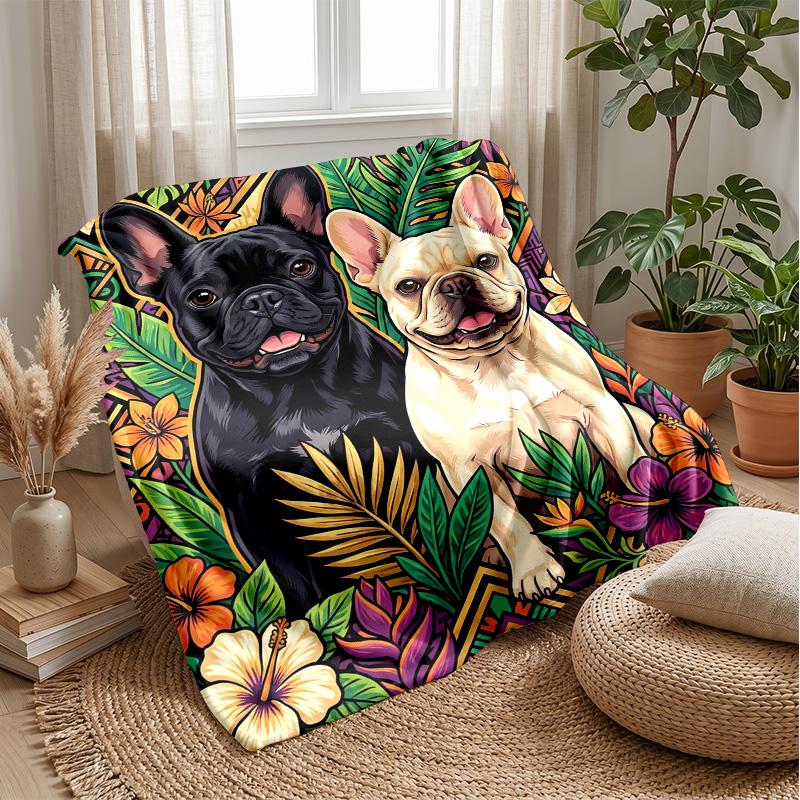 French Bulldog with Sunglasses Theme blanket Lightweight Warm Flannel Blanket Decorative Throw Blanket for Home Decoration