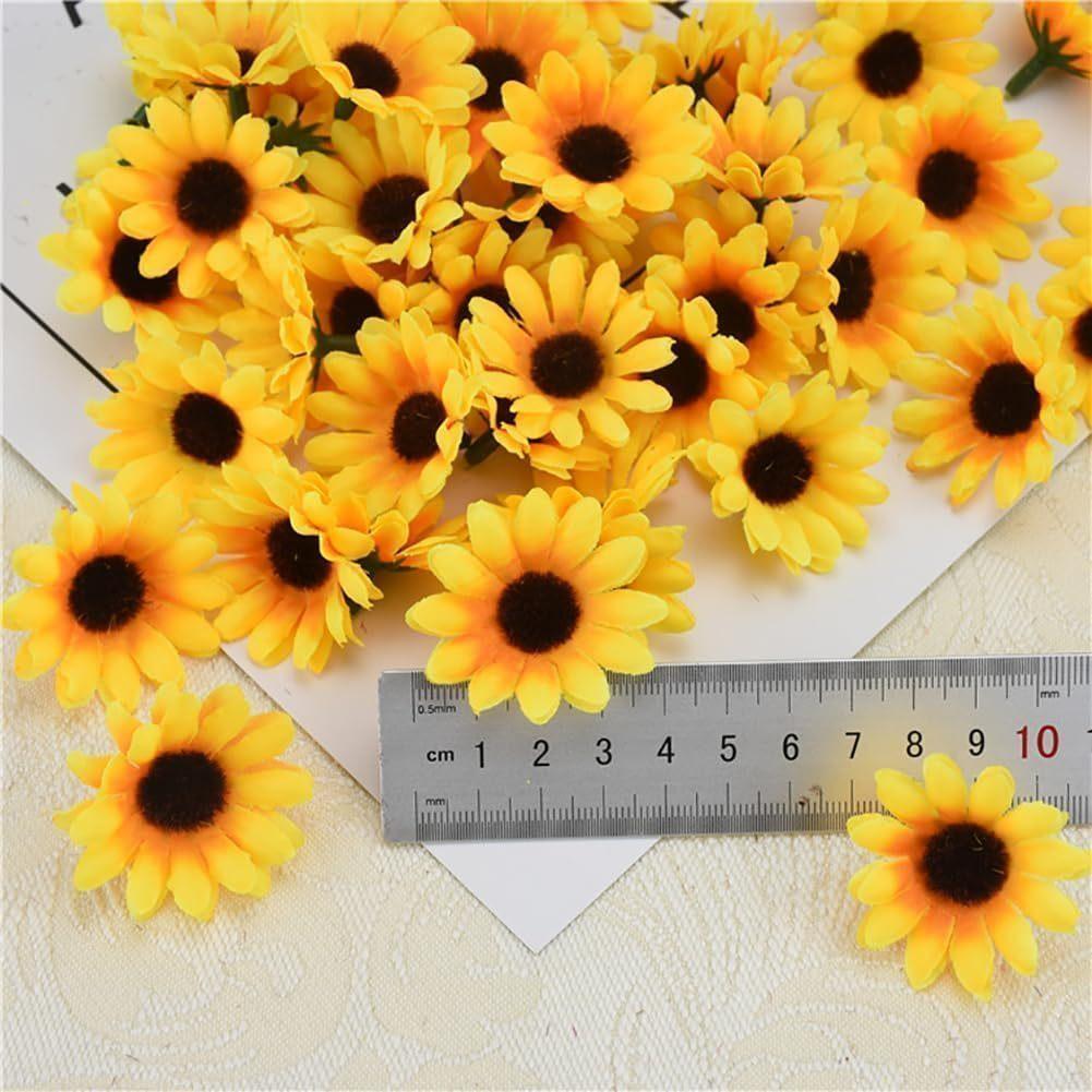 200 Pcs Yellow Artificial Flower Heads Mini Fake Sunflower Craft Floral Embellishments for Wreaths Wedding Home Decor