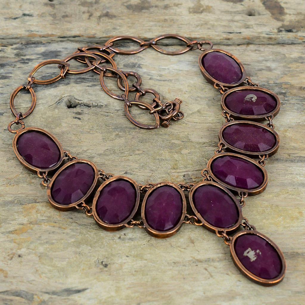 Ожерелье из ограненного кашмирского рубина, ожерелье из самородной меди, гальванопластика, ожерелье с регулируемой цепочкой, украшения ручной работы, гальванопластика, свадебные подарки