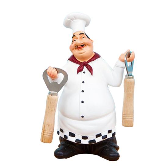 Moisture-proof Kitchen Ornament Chef Figurine, Resin Countertop Table Decoration, Funny Statue with Solid Figurine Seasoning Bottle/Bottle Opener