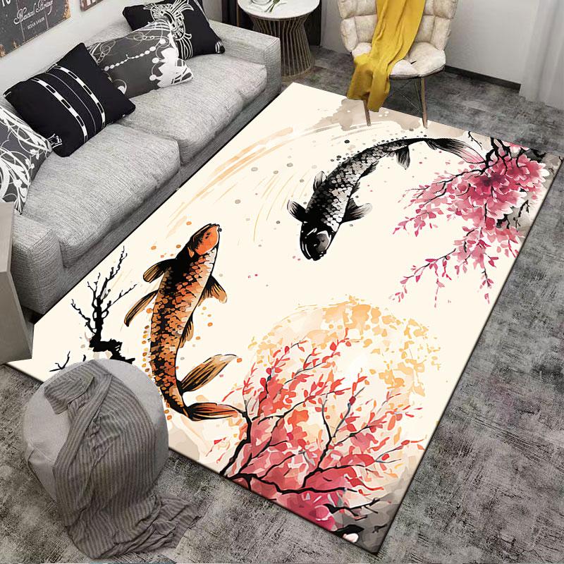 Koi Fish & Blossoms Carpet suitable as a non-slip mat for the living room or bedroom sofa