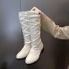 Fashion Waterproof White Flat Mid Calf Shoes Woman Large Size Warm On Promotion Y2k Pu Work Quality Boot Gyaru Half High Boots for Women