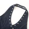 Kaslead New Women clothes Western Style Fashion Simple Rivet Decoration Backless Denim Hanging Neck Top