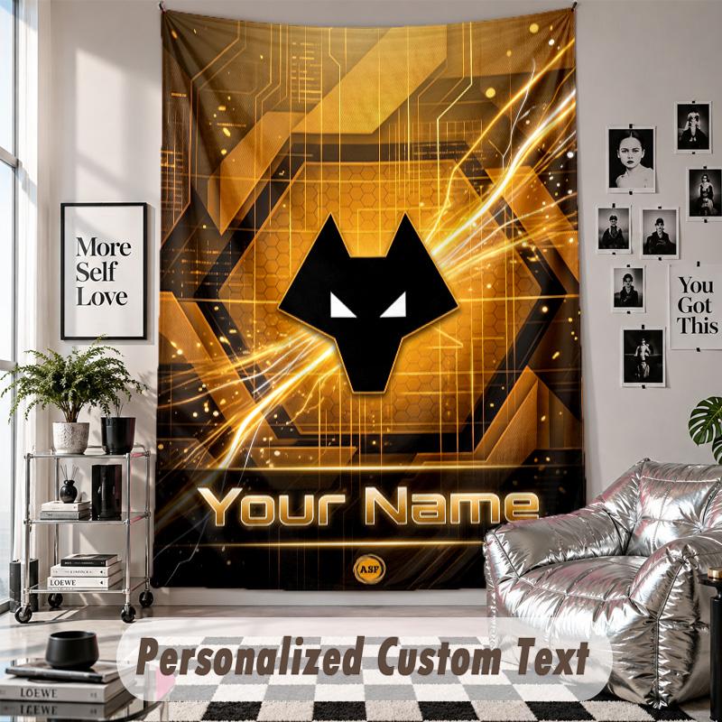 Custom Tapestry Wall Hanging, Wolverhampton Wanderers Football Personalized Name Text Home Wall Decor