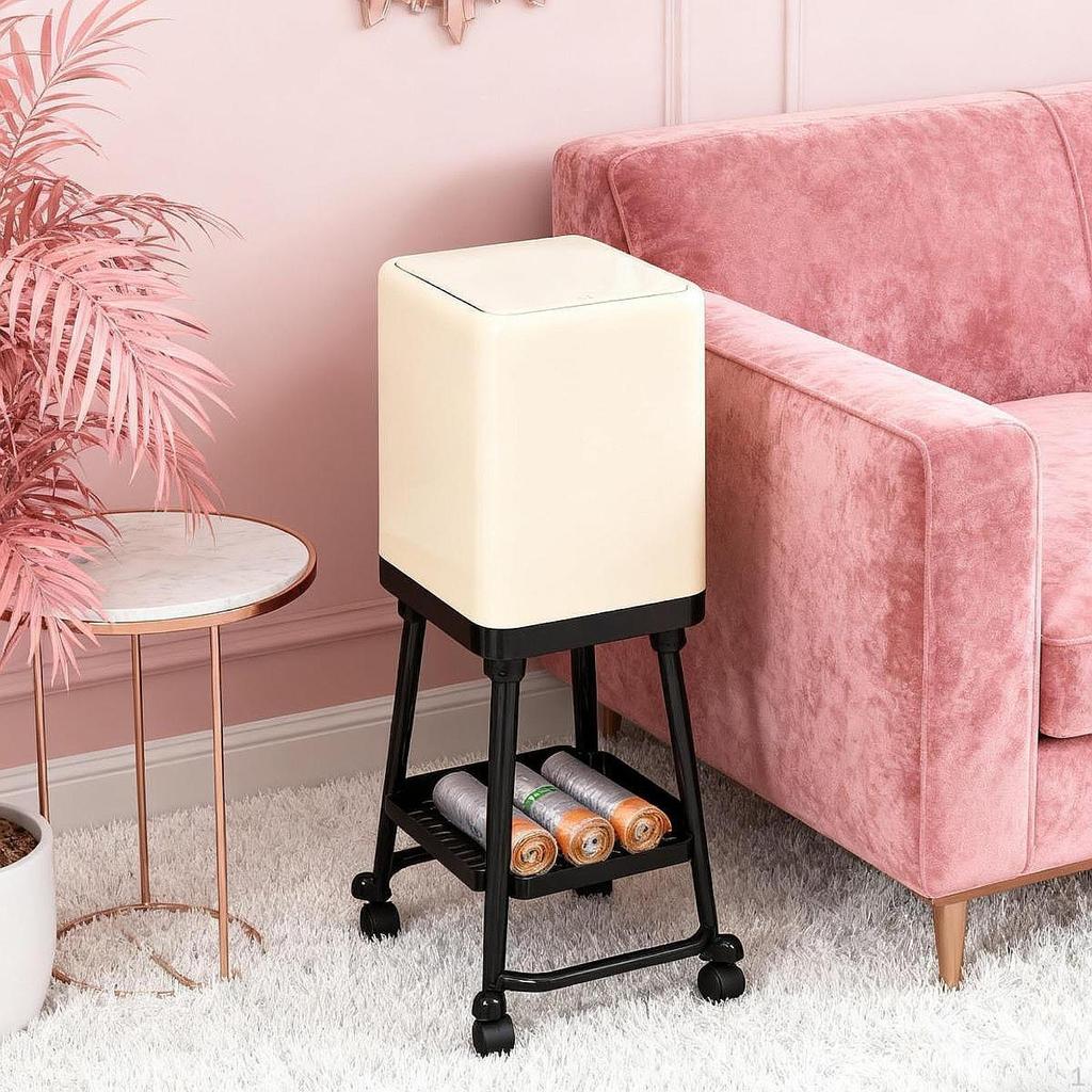 Press Type Trash Can with Wheels Rolling Garbage Dustbin Household Removable Waste Basket