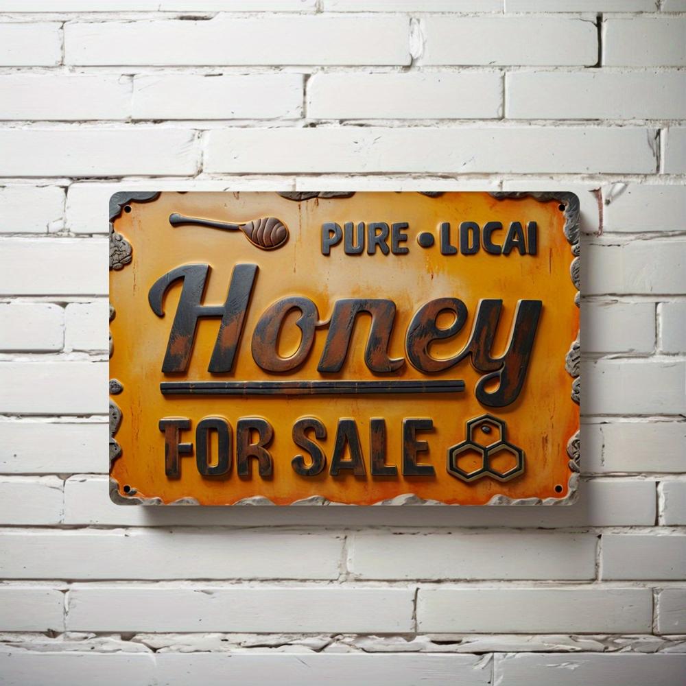 Vintage Style Colorful Metal Sign - "Honey For Sale" | 8X12 Inches | Perfect for Home, Kitchen, Bedroom, Patio, Cafe, Man Cave