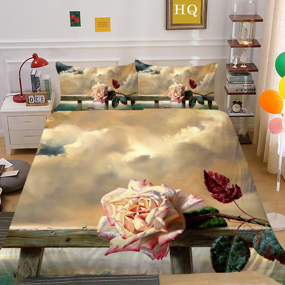 Постельное белье с 3D принтом цветов, двойной размер, комплект постельного белья из микрофибры, комплект постельного белья для девочек, модное домашнее постельное белье