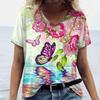 2024 Женская футболка Летняя футболка с бабочкой Женская одежда больших размеров Негабаритная дизайнерская рубашка с коротким рукавом Женская блузка с V-образным вырезом