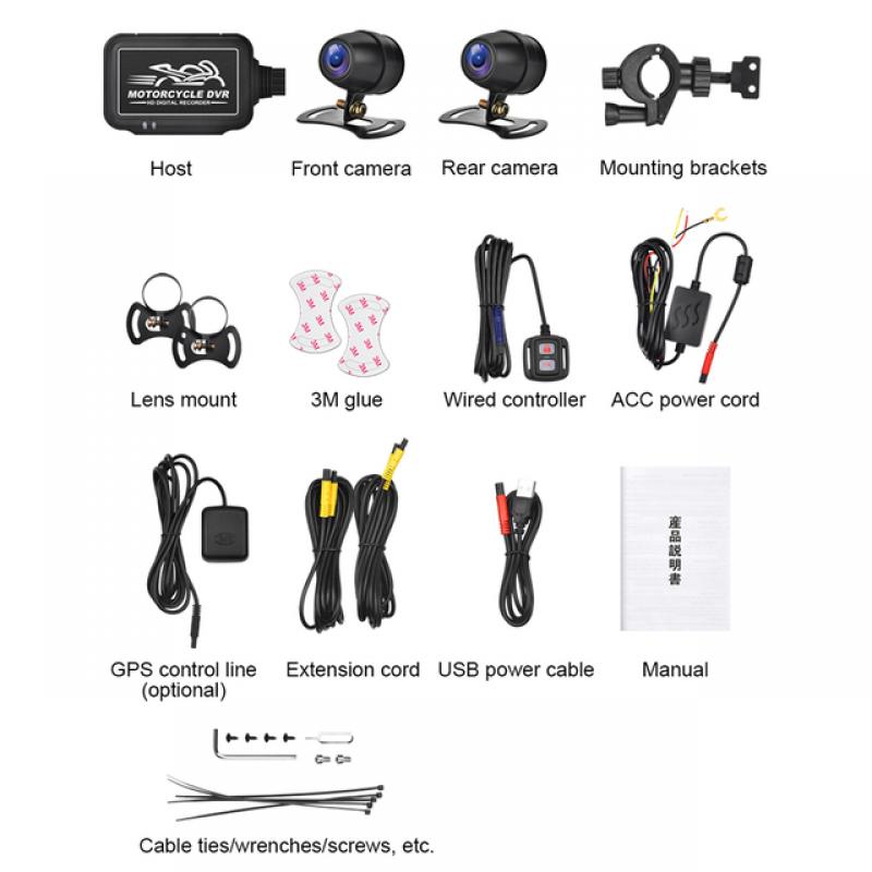 WIFI Мотоциклетный видеорегистратор DVR Двойная 1080P передняя и задняя водонепроницаемая камера для мотоцикла Поддержка воспроизведения видеозаписей Регистратор
