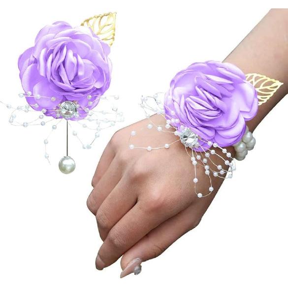 WANLIAN Синий браслет-бутоньерка для подружки невесты, свадебные цветы, бутоньерка-роза для выпускного и бутоньерка, набор для свадебной вечеринки, выпускного, свадебной церемонии, годовщины