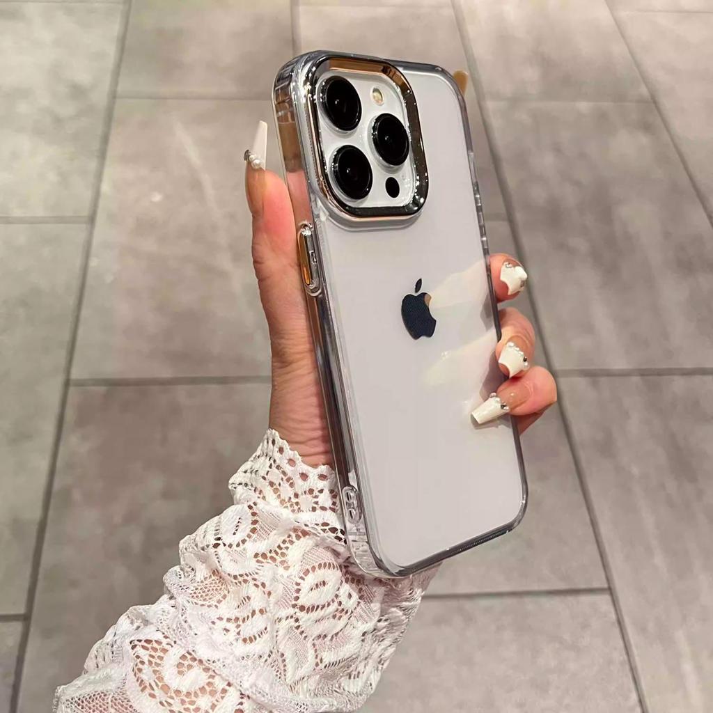 Clear Phone Case for iPhone 16 Promax 15 Plus 14 Pro 13 12 11 XS Max XR 7 8 6 6S Plus Anti Drop Soft Simple Silver Large Hole Thickened Protection