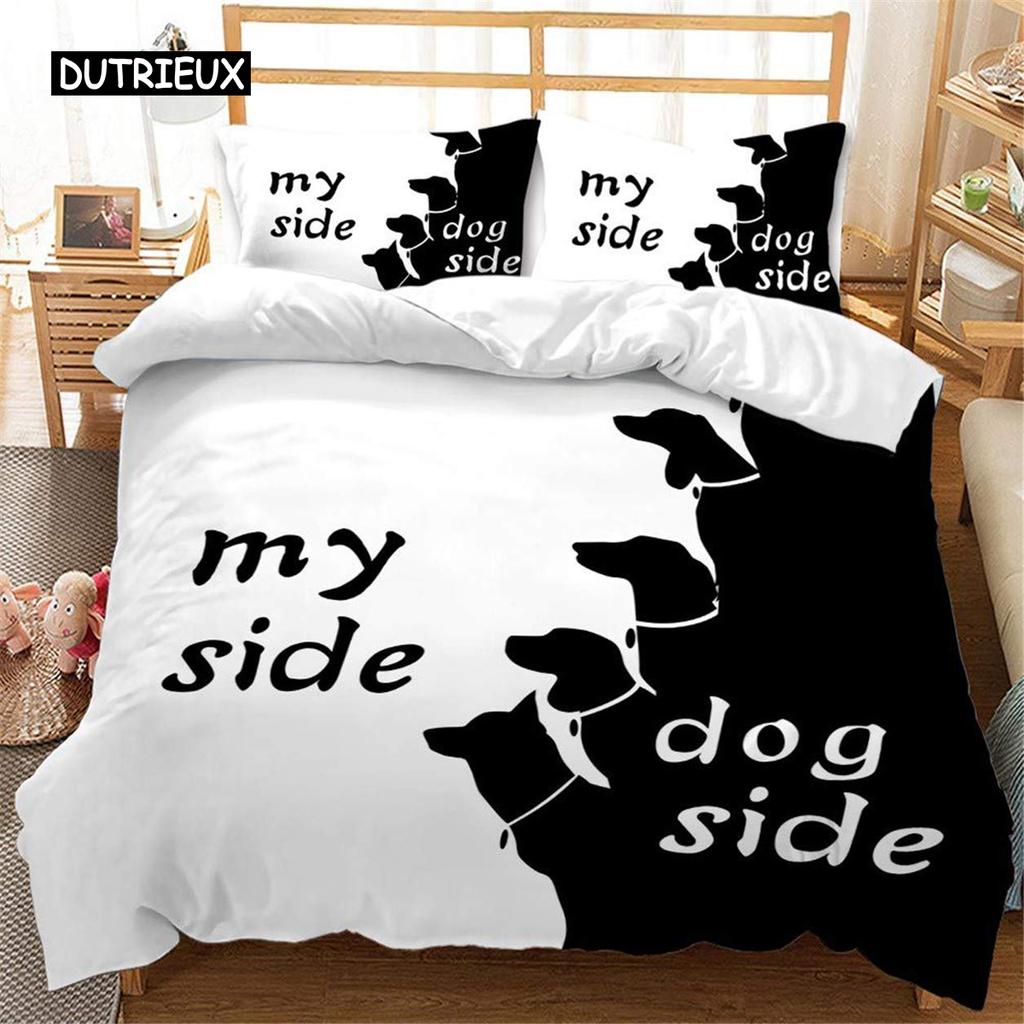 Black and White Duvet Cover Set King and Queen Bedding Set for Couple Romantic Valentine's Day Presents Polyester Duvet Cover