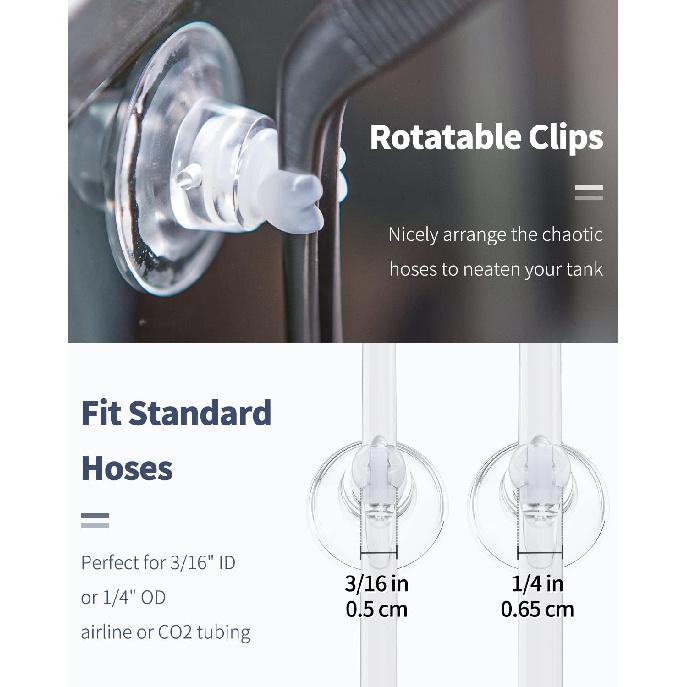 Pawfly 20 Pack Aquarium Suction Cups with Clips and Adjustable Zip Ties Cables Fish Tank Tools for Binding Moss Holding Airline Tubing Decorations