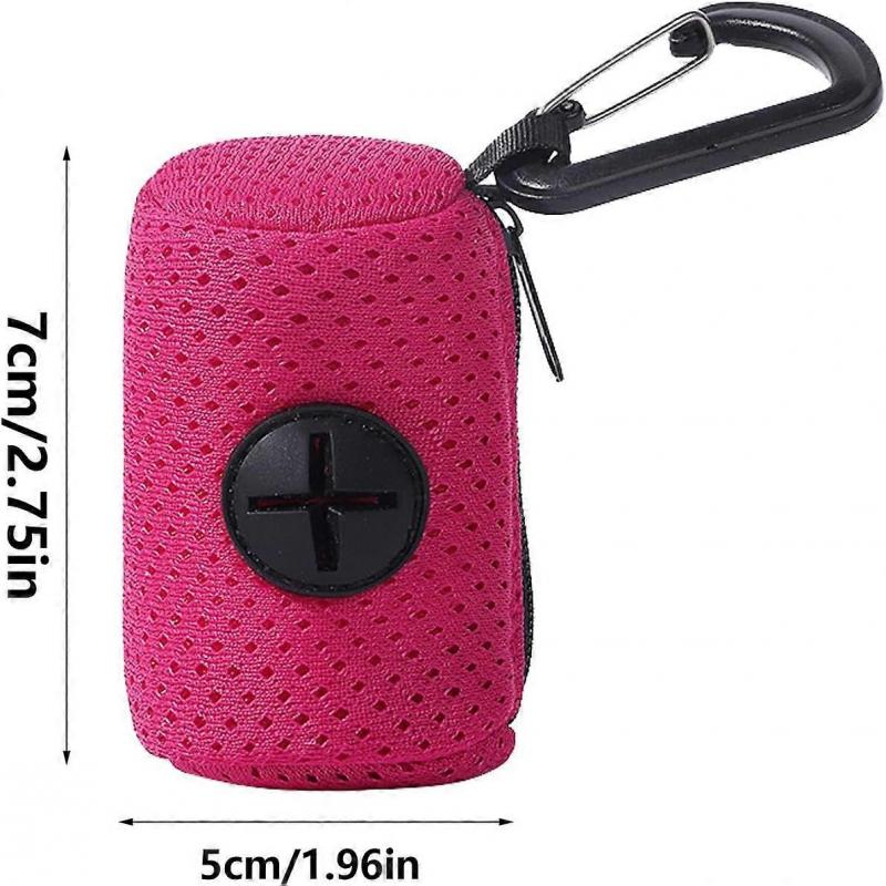 Dog Poop Bag Dispenser With Mesh Fabric Waste Holder, Zippered Leash Attachment, Outdoor Walking, Dog Park, Hot Pink