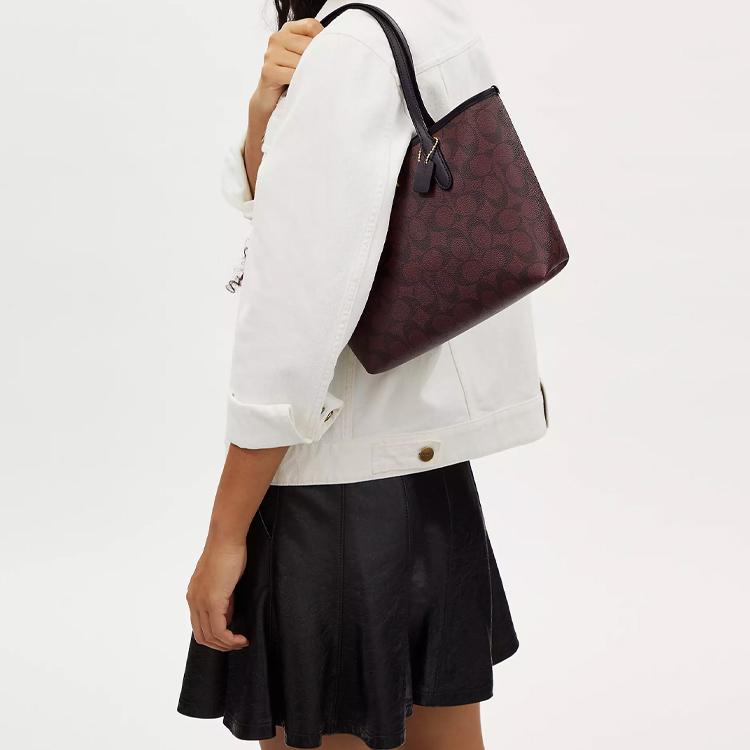 Coach City 23 Gold Logo Classic Monogram Snap Coated Canvas And Smooth Leather Tote Bag Women tote bags Burgundy CN733-IMFCG