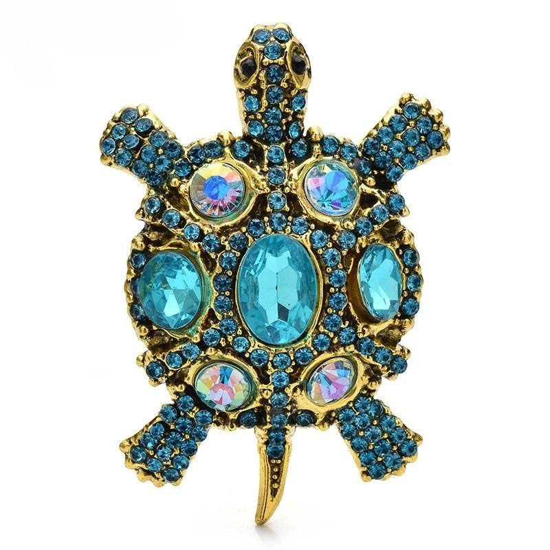Vintage Rhinestone Turtle Badges for Women Men Swimming Sea Animal Party Brooch Pins Gifts