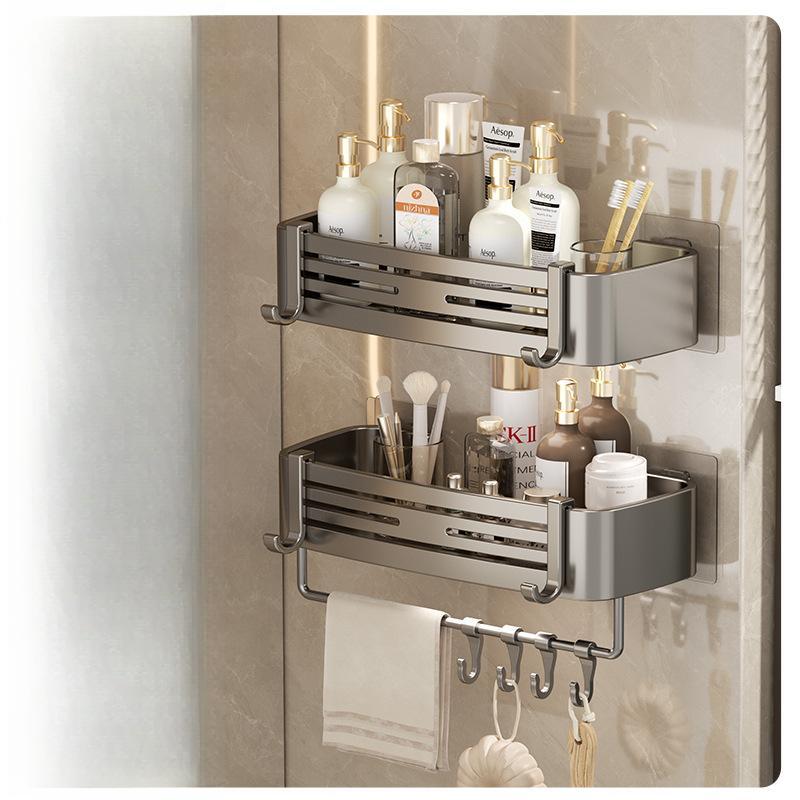 Aluminum Alloy Bathroom Shelves Punch-free Thickened Tripod Wall-mounted Corner Shelf Bathroom Accessories Shower Organizer