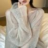 Korean Style Lazy Fashion Knitwear Women's Thin Hollow Out Designed Sweet and Spicy Retro Round Neck Cardigan