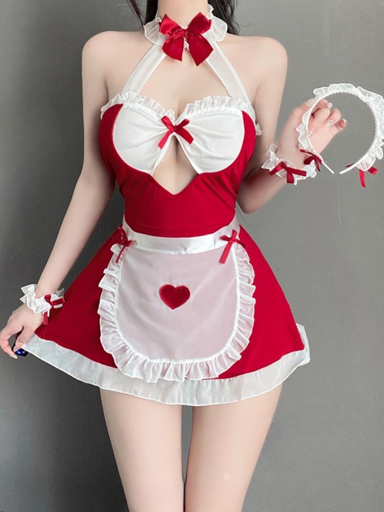Женское сексуальное нижнее белье Французский фартук Платье горничной Косплей костюм Служанка Лолита Платье-бэбидолл Униформа Эротическая ролевая игра Экзотика