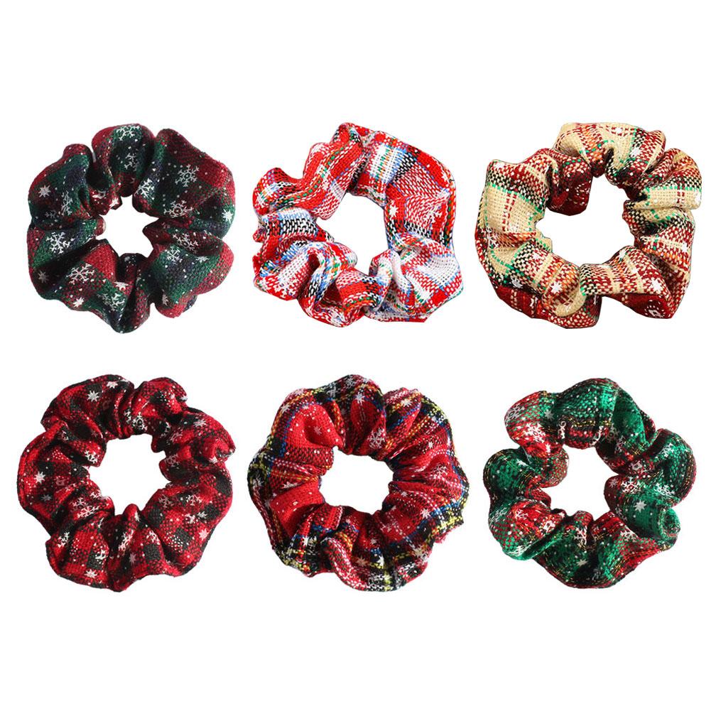 Simple Versatile Christmas Hair Band Colorful Grid Pattern Hair Rope Rubber Band High Elastic Hair Tie Headwear for Women