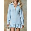 Women S Half Zip Ruffled Mini Dress Long Sleeve V Neck Casual