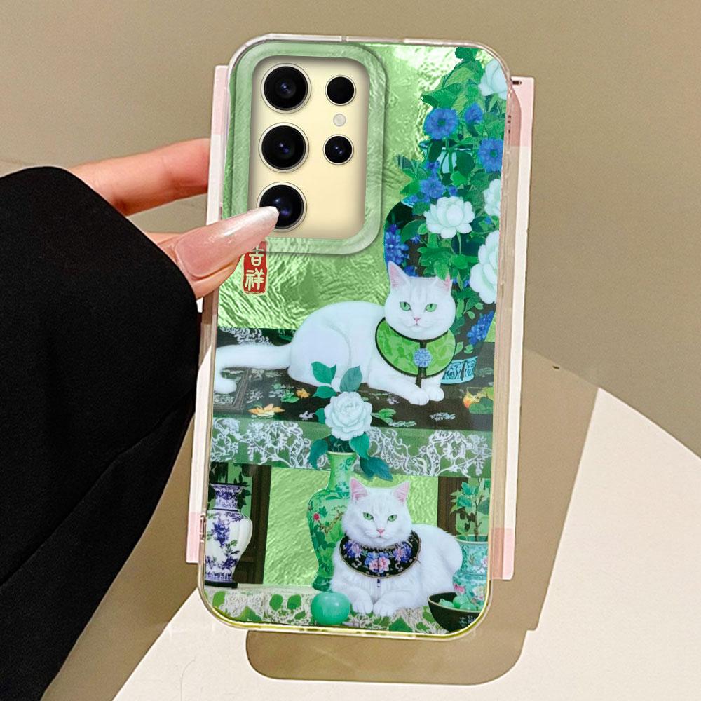 Милый кошачий цветочный вихревой узор Женский чехол для телефона для Samsung Galaxy S25 Edge S24 S23 S22 S21 FE Plus Ultra Чехол Сумки Крышка