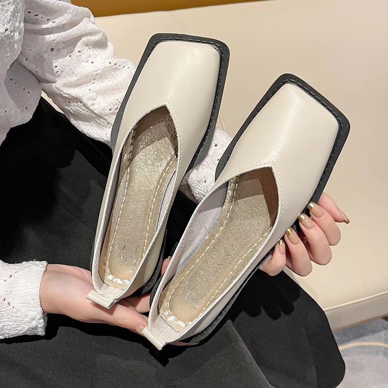 Весна Осень Женские Туфли Mary Jensen Retro Flat Женские Туфли с квадратным носком Простые Туфли Темперамент Кожаные Туфли