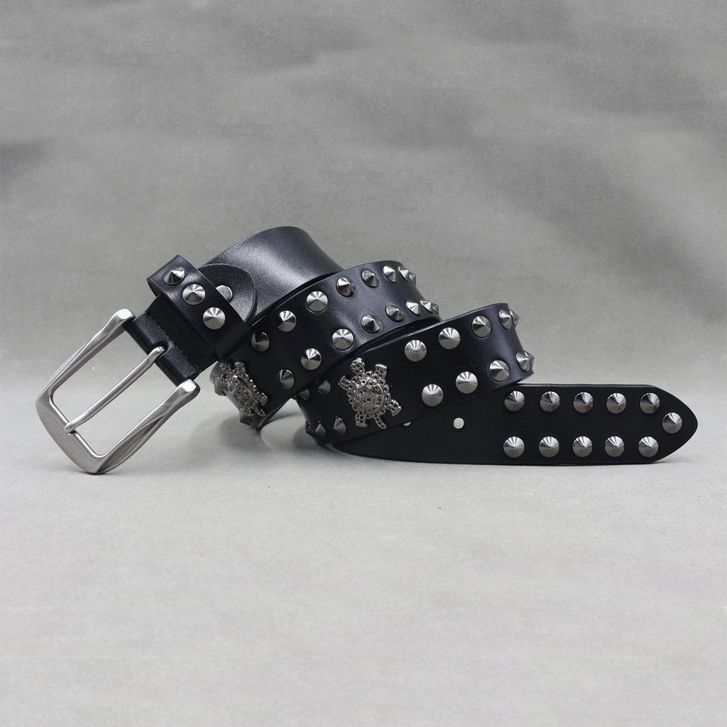 Ремень Turtle Rivets из натуральной коровьей кожи в нейтральном стиле для мужчин и женщин, придающий индивидуальность.