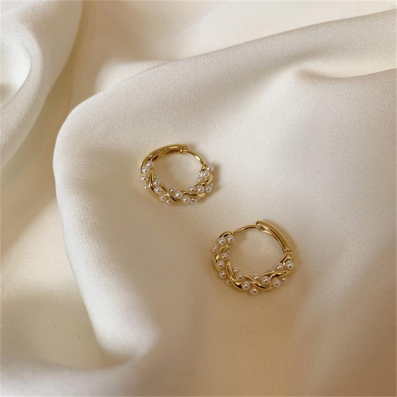 925 Sterling Silver Korean Light Luxury Pearl Hoop Earrings for Women Temperament Wedding Party Jewelry Accessories