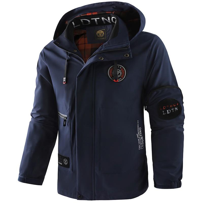 Mens Hooded Casual Jacket Lightweight Windproof Water Resistant Outerwear Solid Color Urban Style